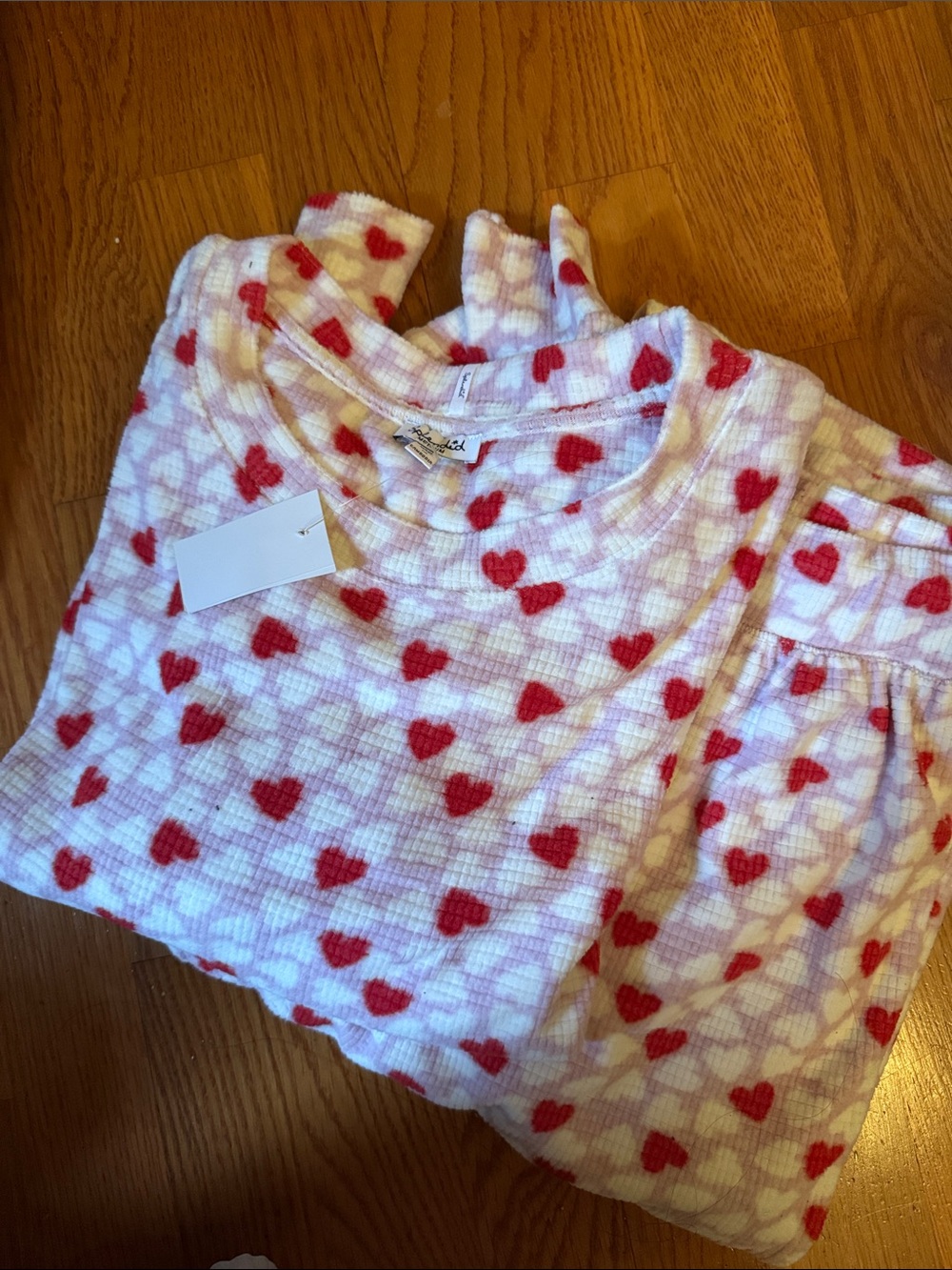 Womens Heart-Print Pajama Set - White with Red Hearts